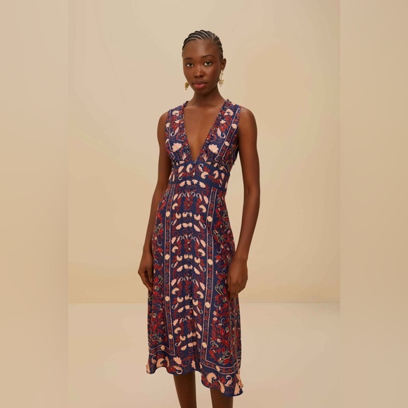 FARM RIO Blue Snake Garden Long Sleeve Mini Dress Size Small $260